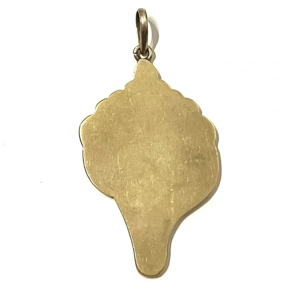 Turquoise Inlay Brass Conch Shell Pendant - Picture 3 of 4